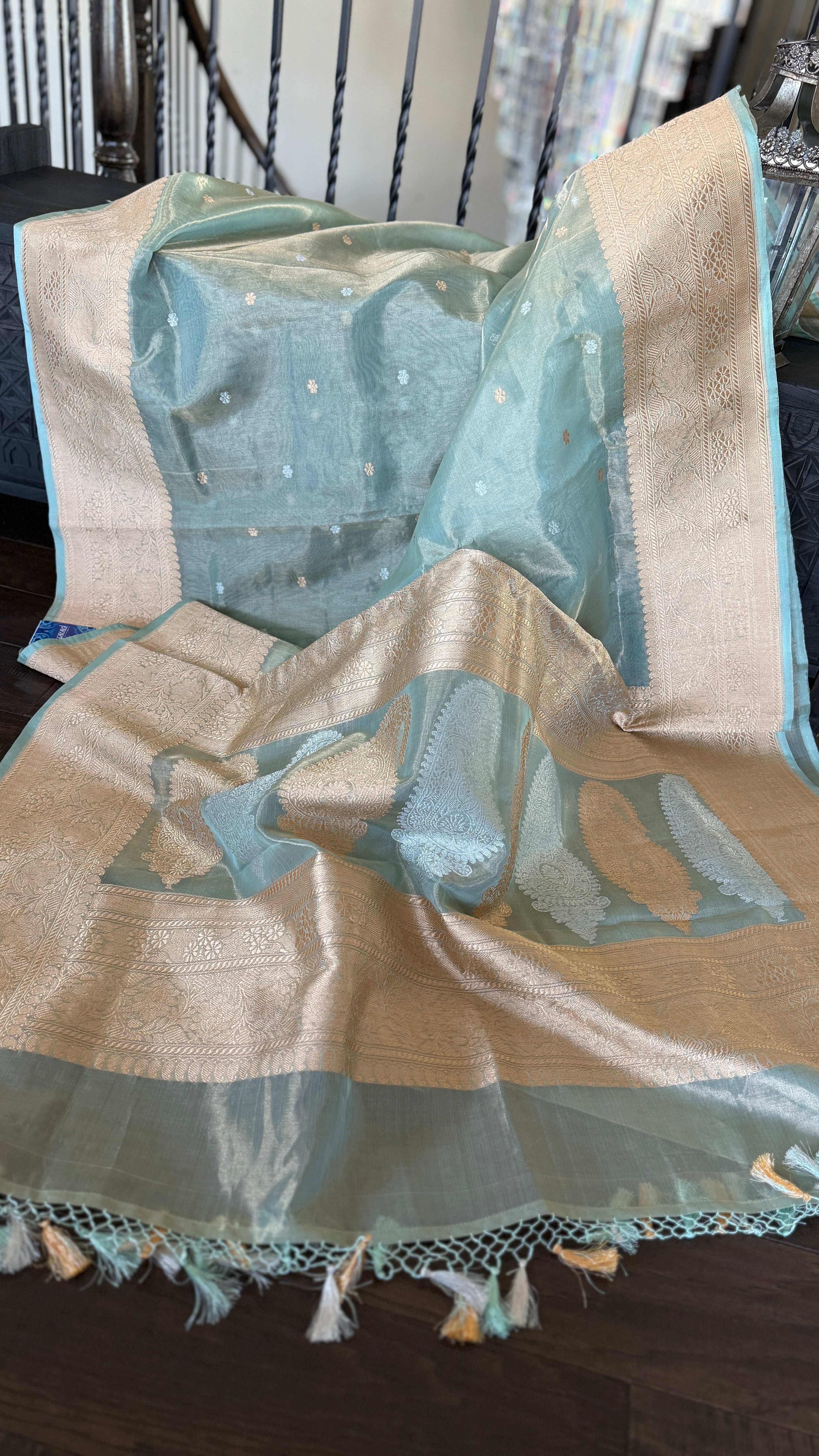 Pure Tissue Kora Silk Banarasi - Light Aqua Blue