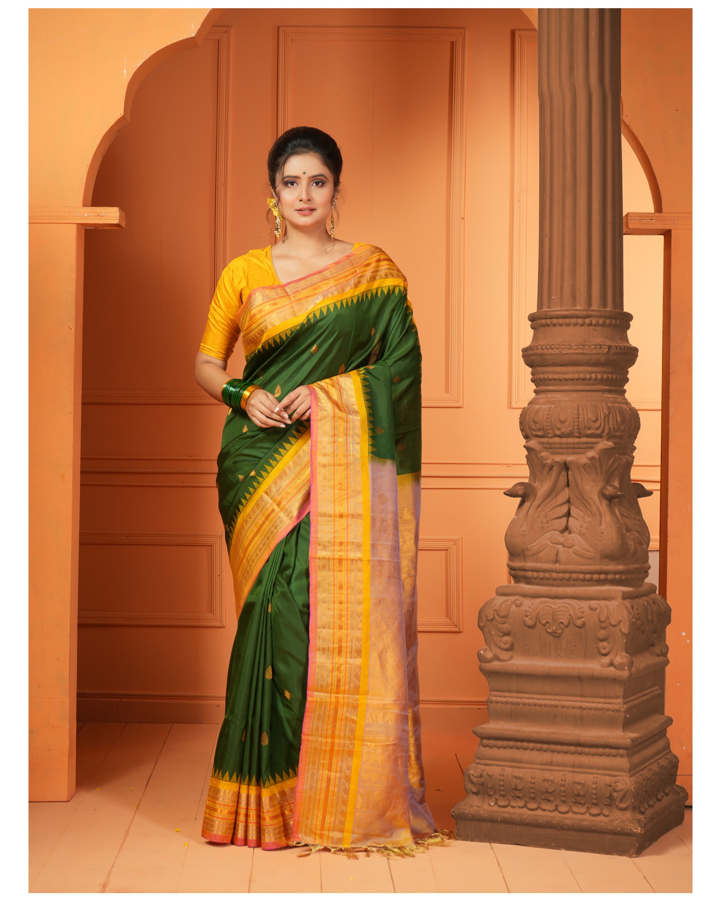 Pure Silk Kuttu Gadwal - Green Yellow