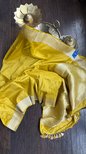 Pure Katan Silk Kadhua Banarasi - Lemon Ochre Yellow