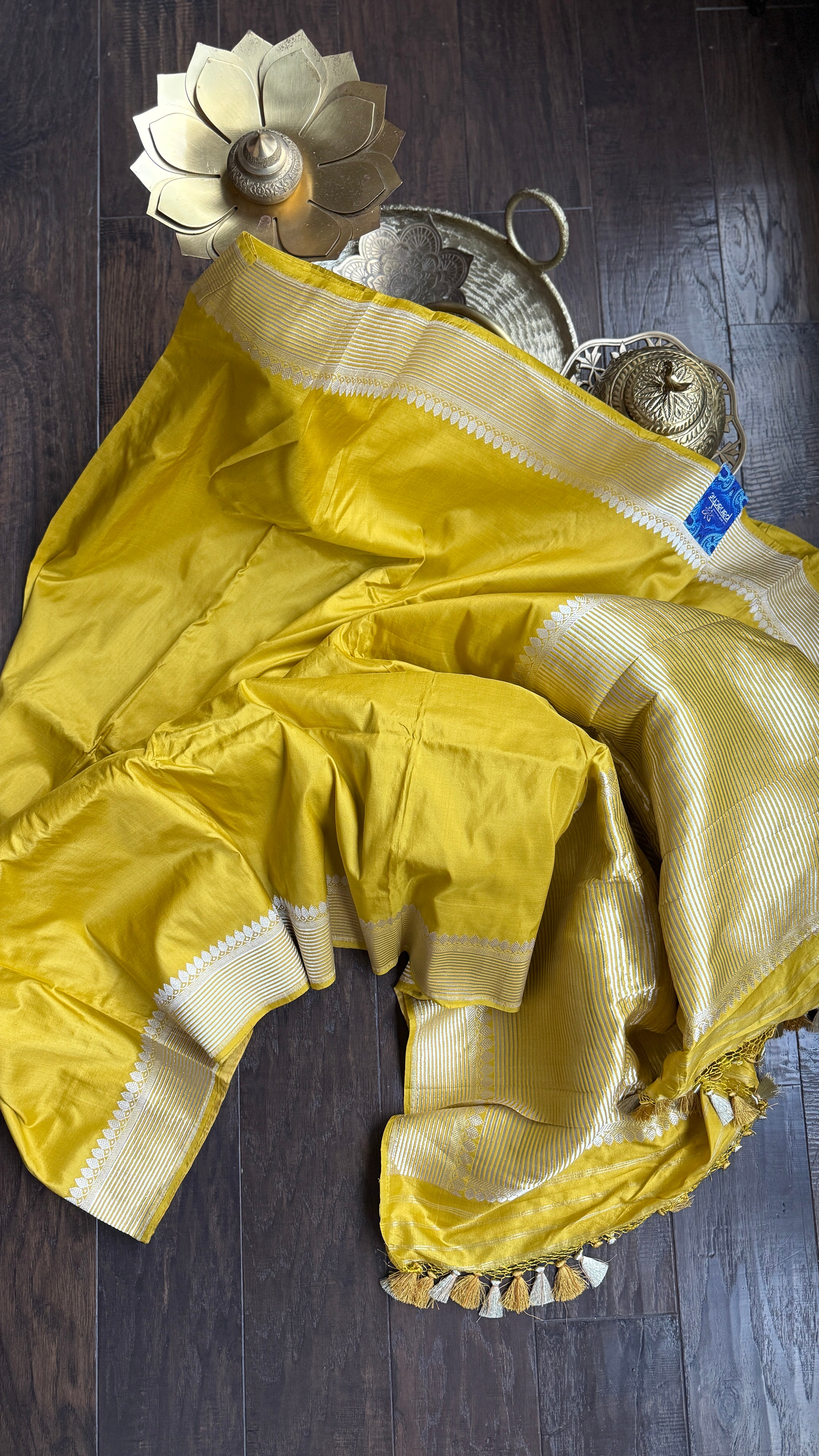 Pure Katan Silk Kadhua Banarasi - Lemon Ochre Yellow