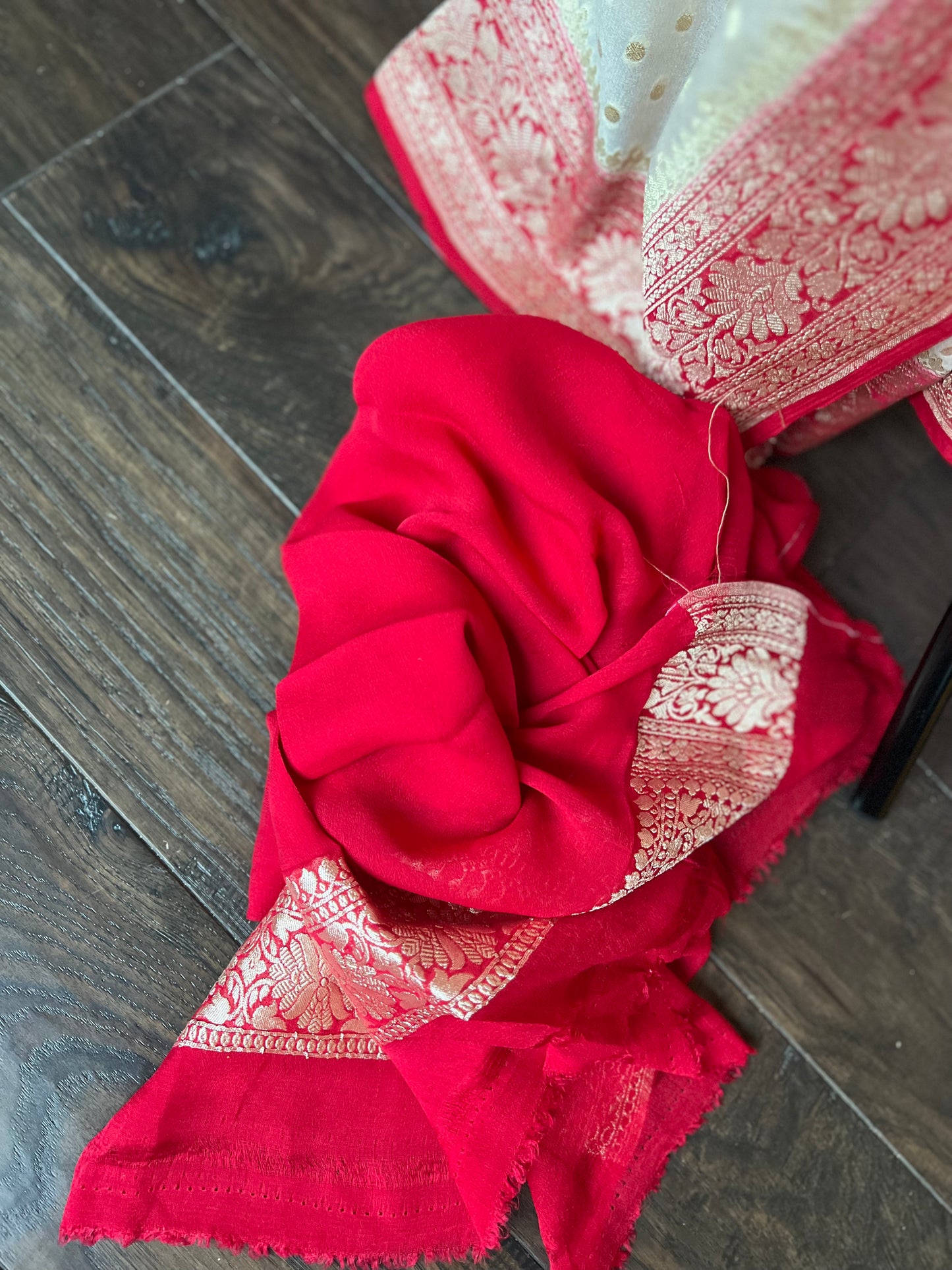 Khaddi Georgette Banarasi - Beige Red