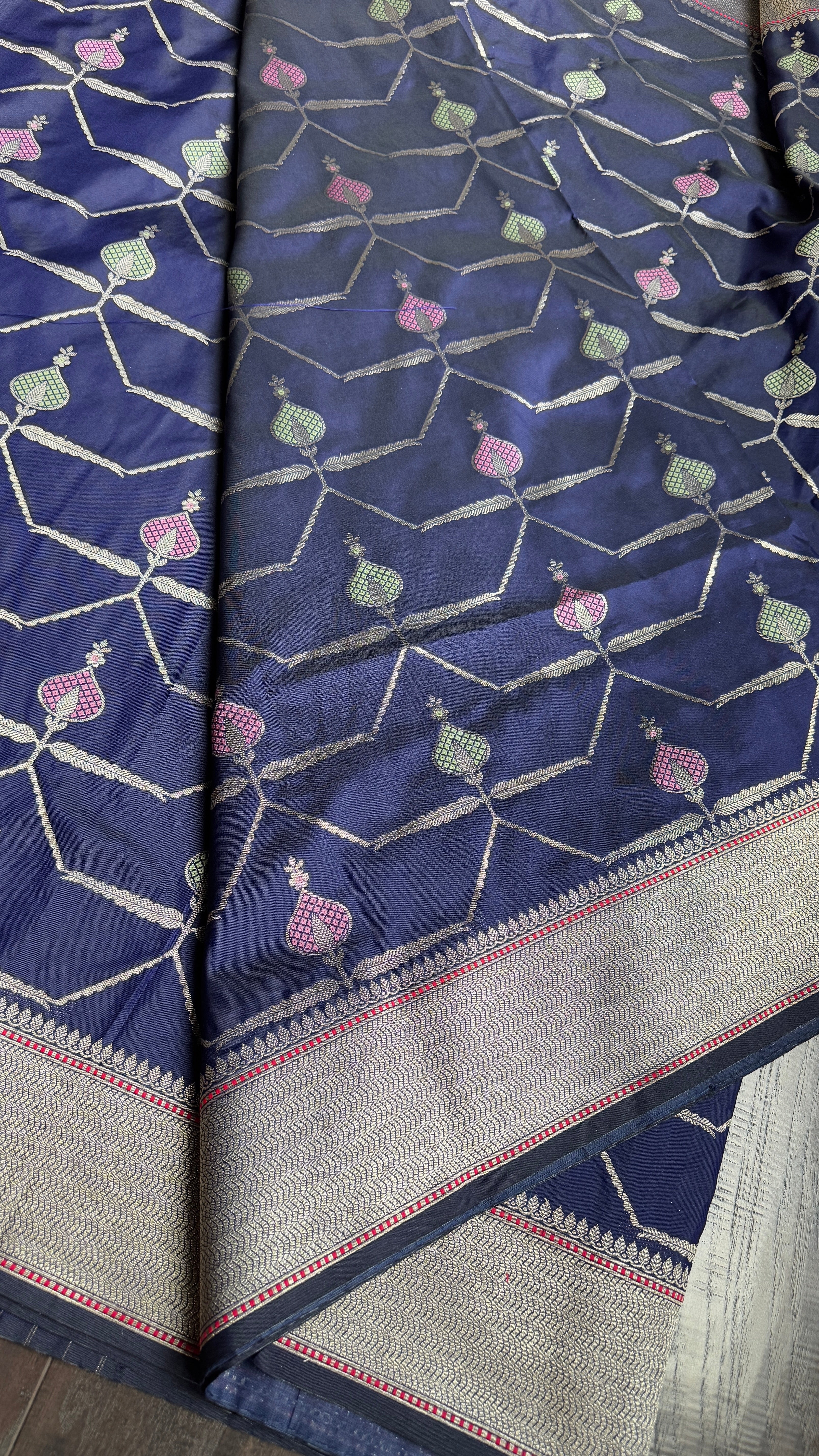 Soft Silk Banaras Saree - Navy Blue
