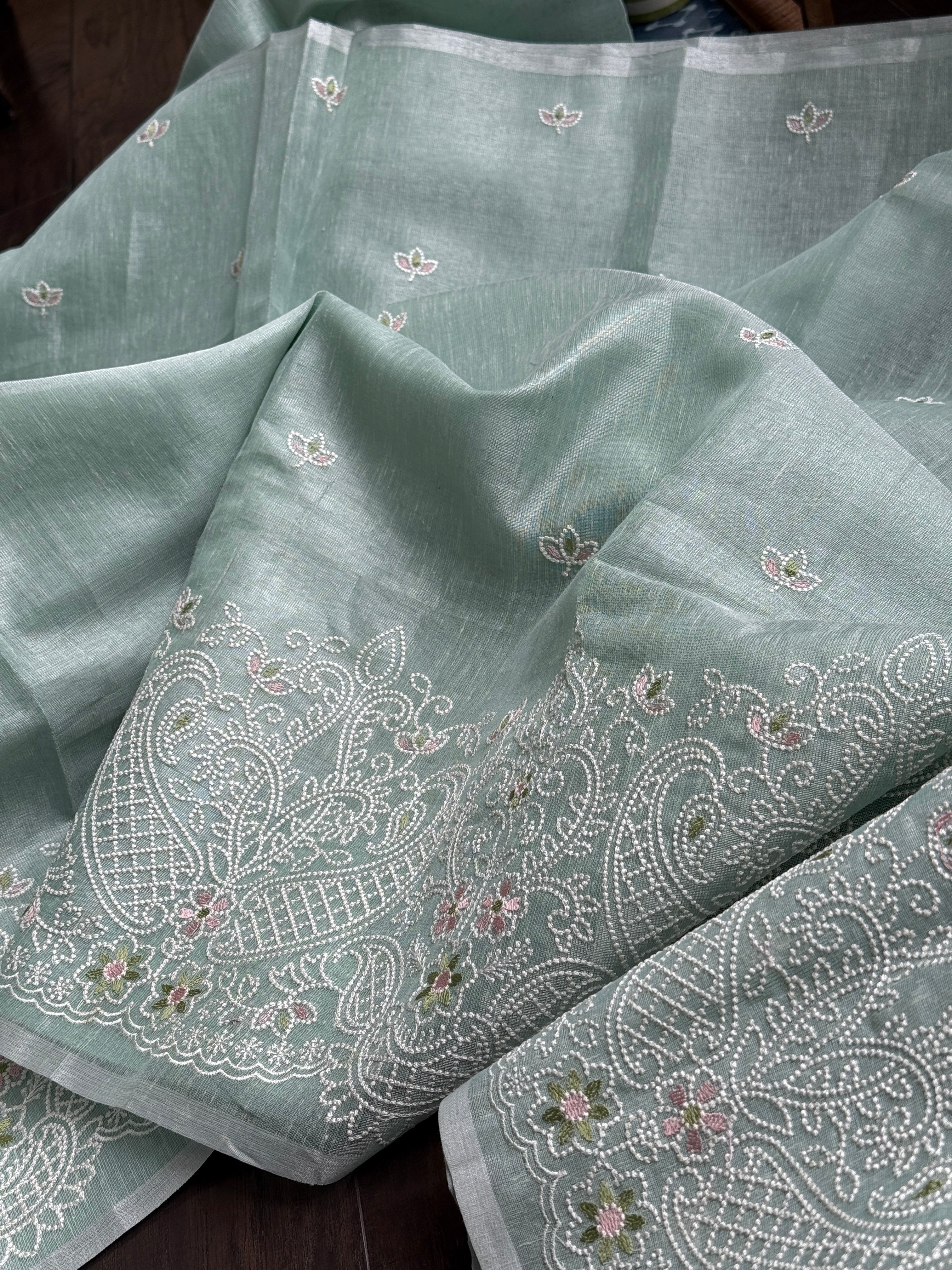 Tissue Linen - Mint Embroidered