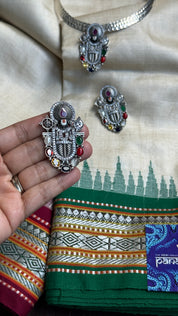 Silver 925 Set - Navaratna Pendent & Earrings
