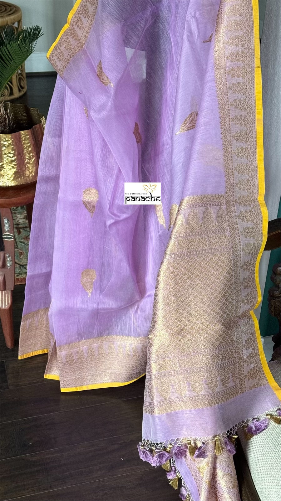 Linen Silk Banarasi - Lavender Yellow
