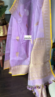 Linen Silk Banarasi - Lavender Yellow