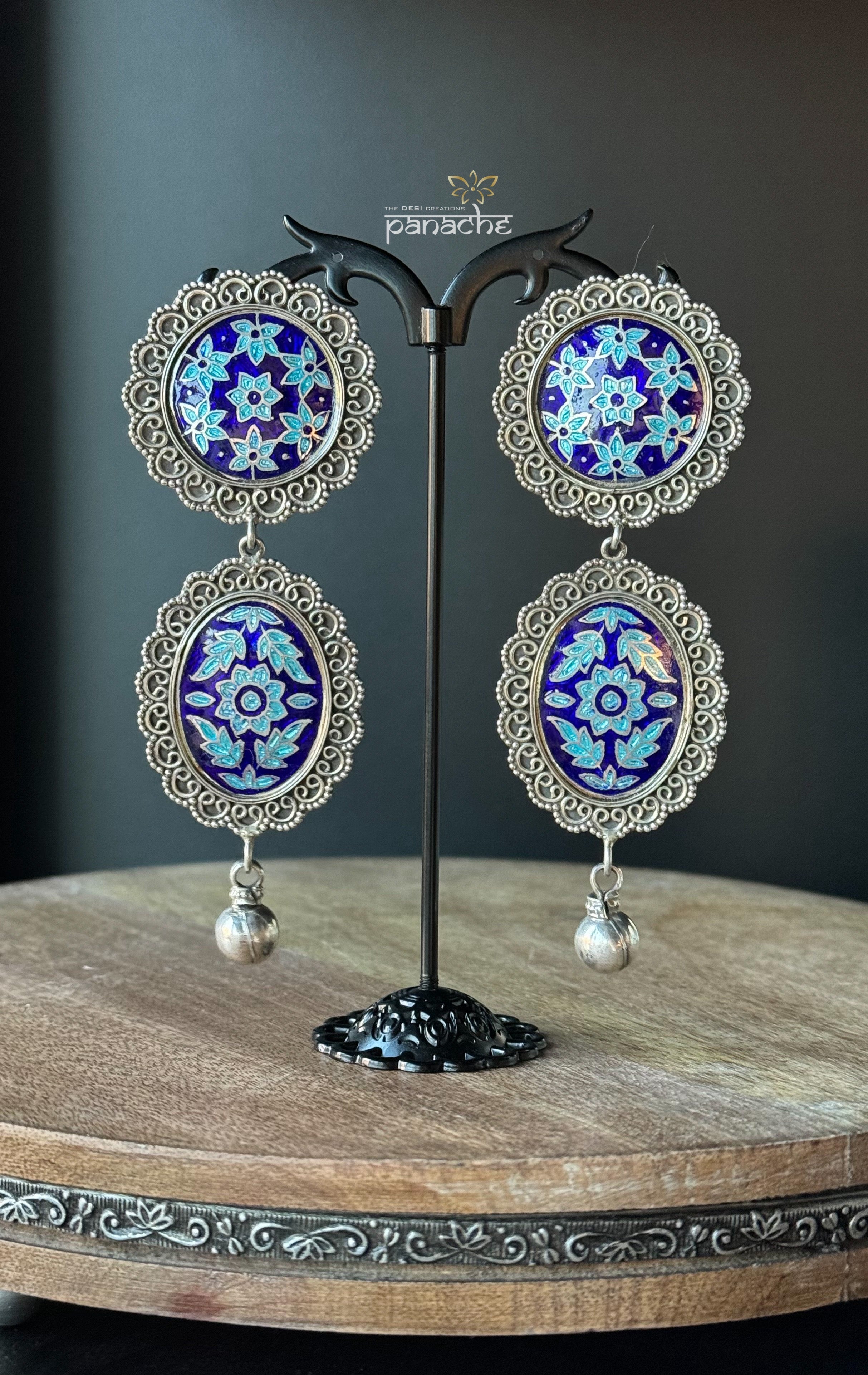 Earring 925 Silver - Blue Enamel Painted