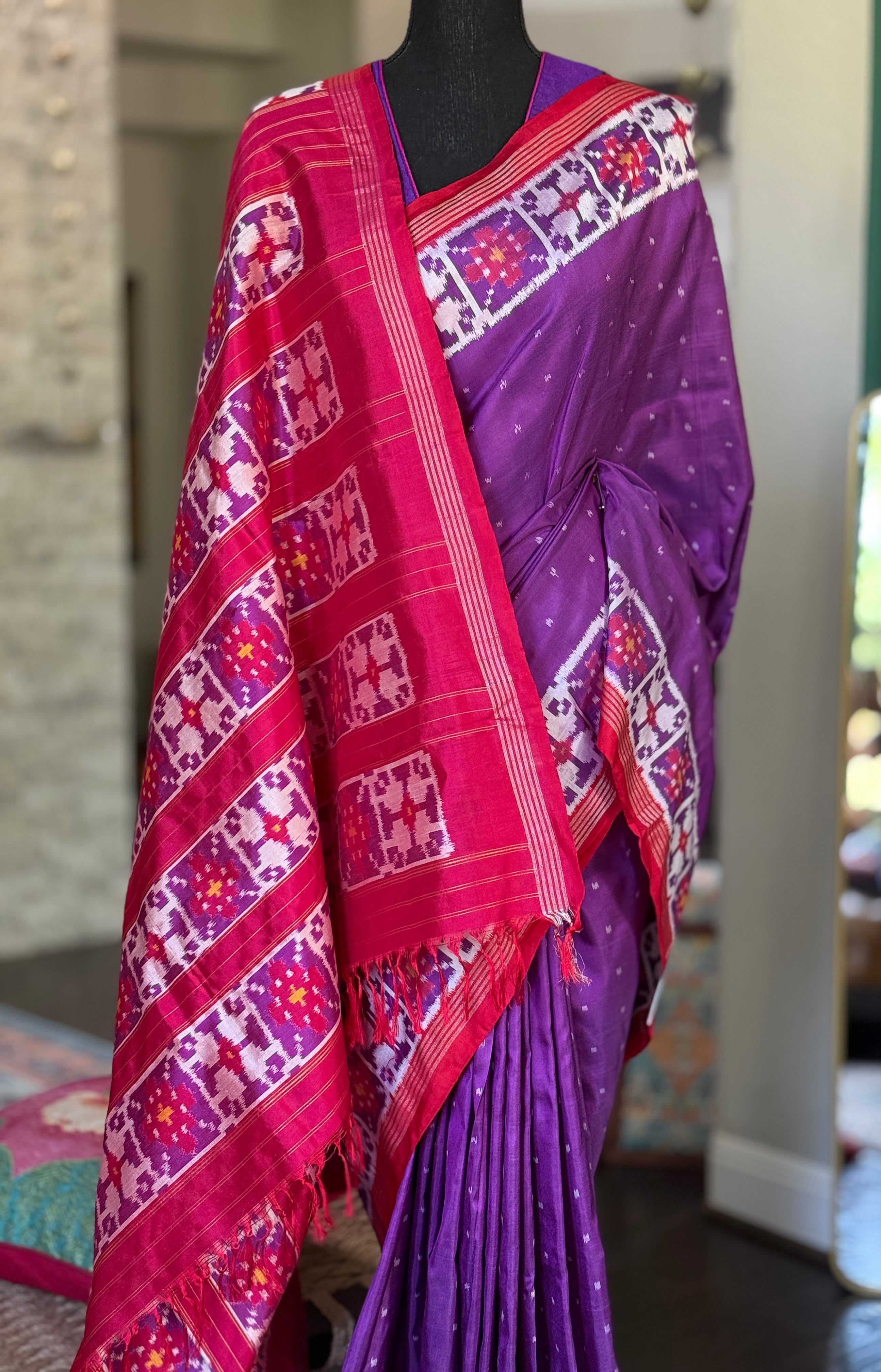 Pure Silk Ikat - Purple Red Pink Pochampally