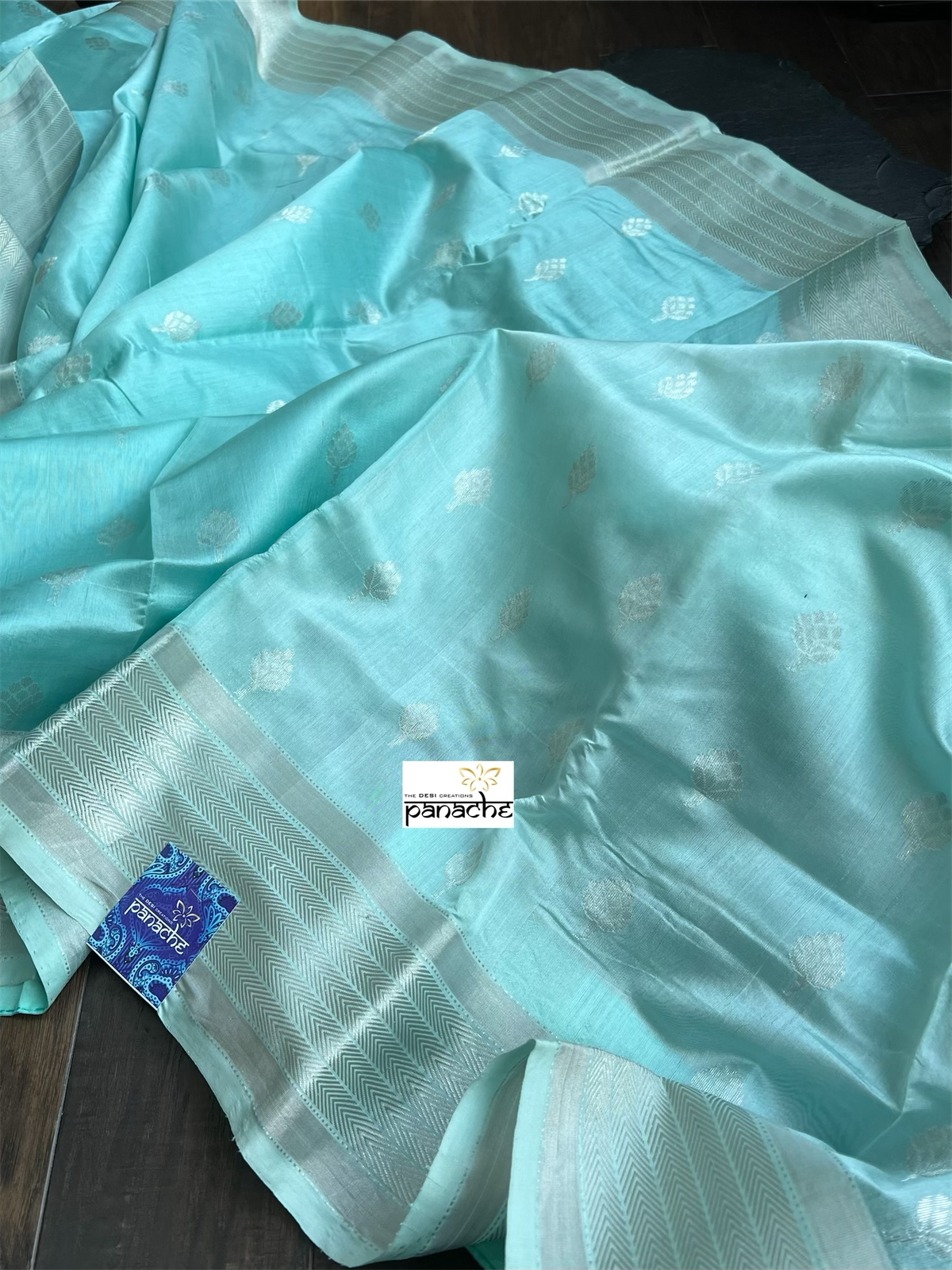 Pure Chanderi Pattu Silk - Light Firozi