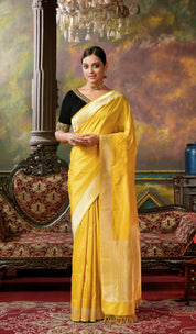 Pure Katan Silk Kadhua Banarasi - Lemon Ochre Yellow