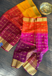 Soft Dupion Cotton Saree - Orange Magenta Purple