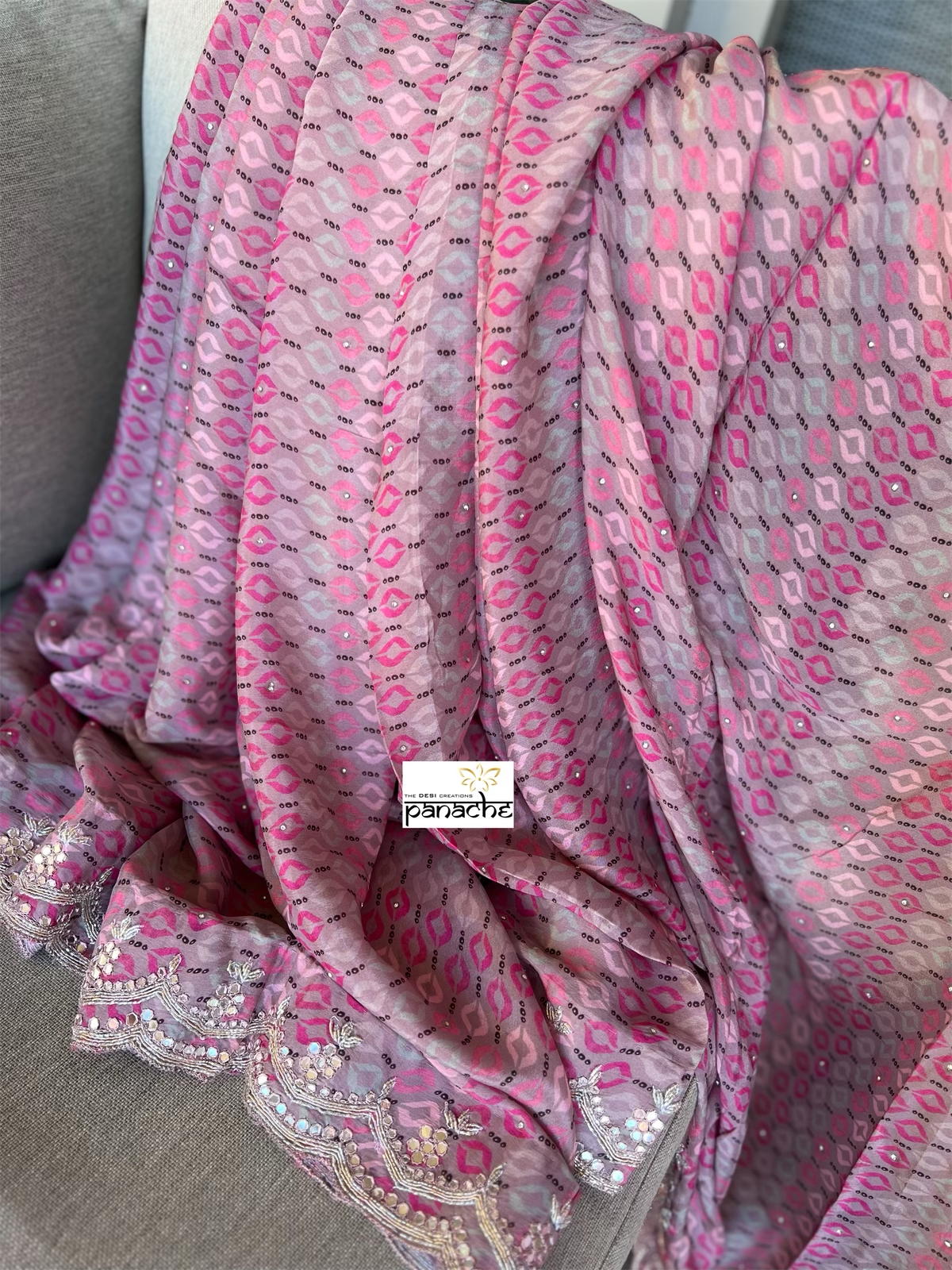 Designer Crepe Satin - Pink Grey