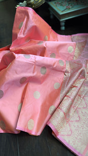Pure Silk Mashru Banarasi- Baby Pink Dual Shaded