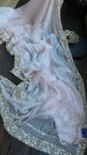 Designer Crushed Chiffon - Baby Pink Sequin Hand Work