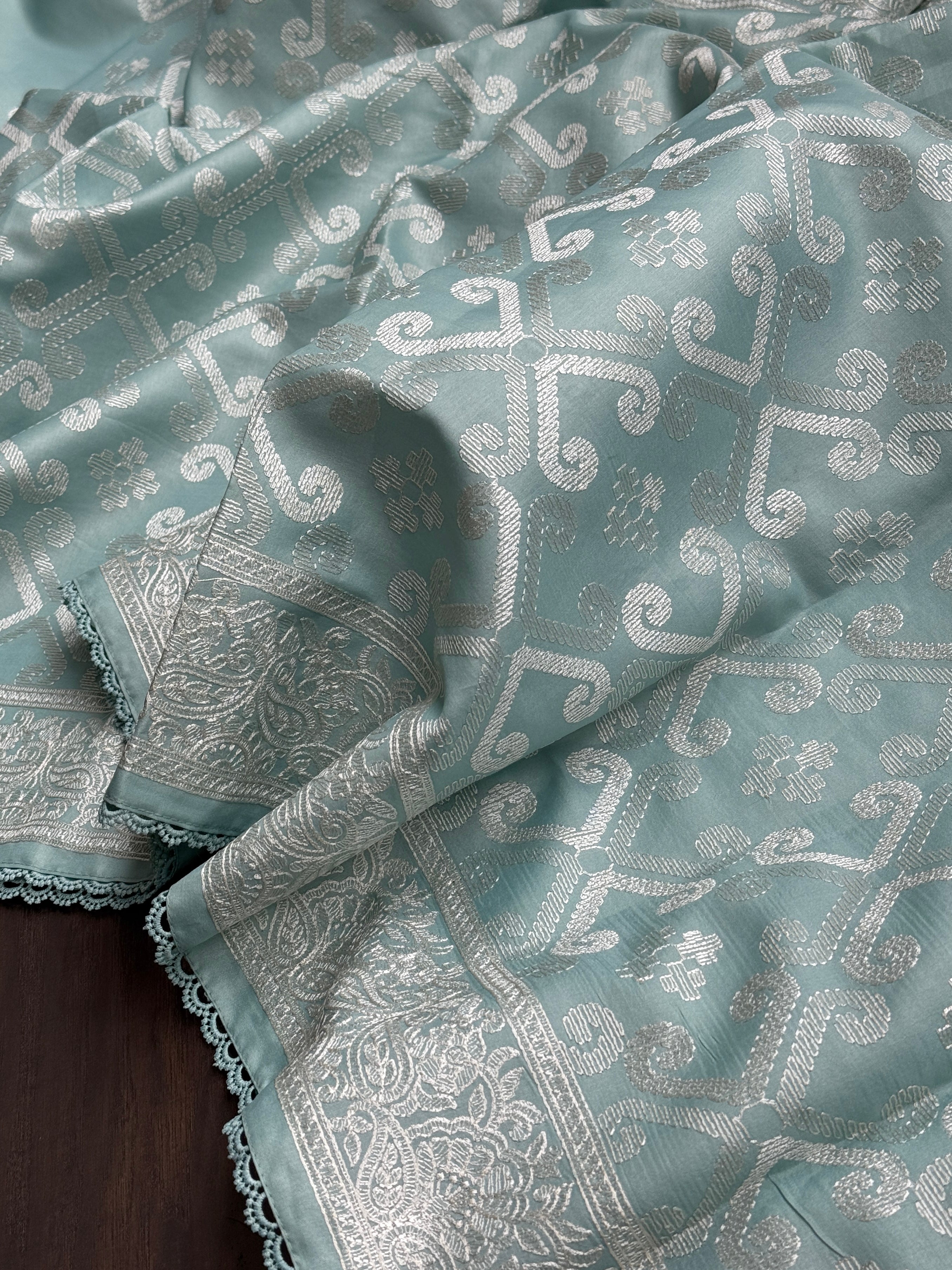 Designer Soft Silk - Light Blue Embroidered