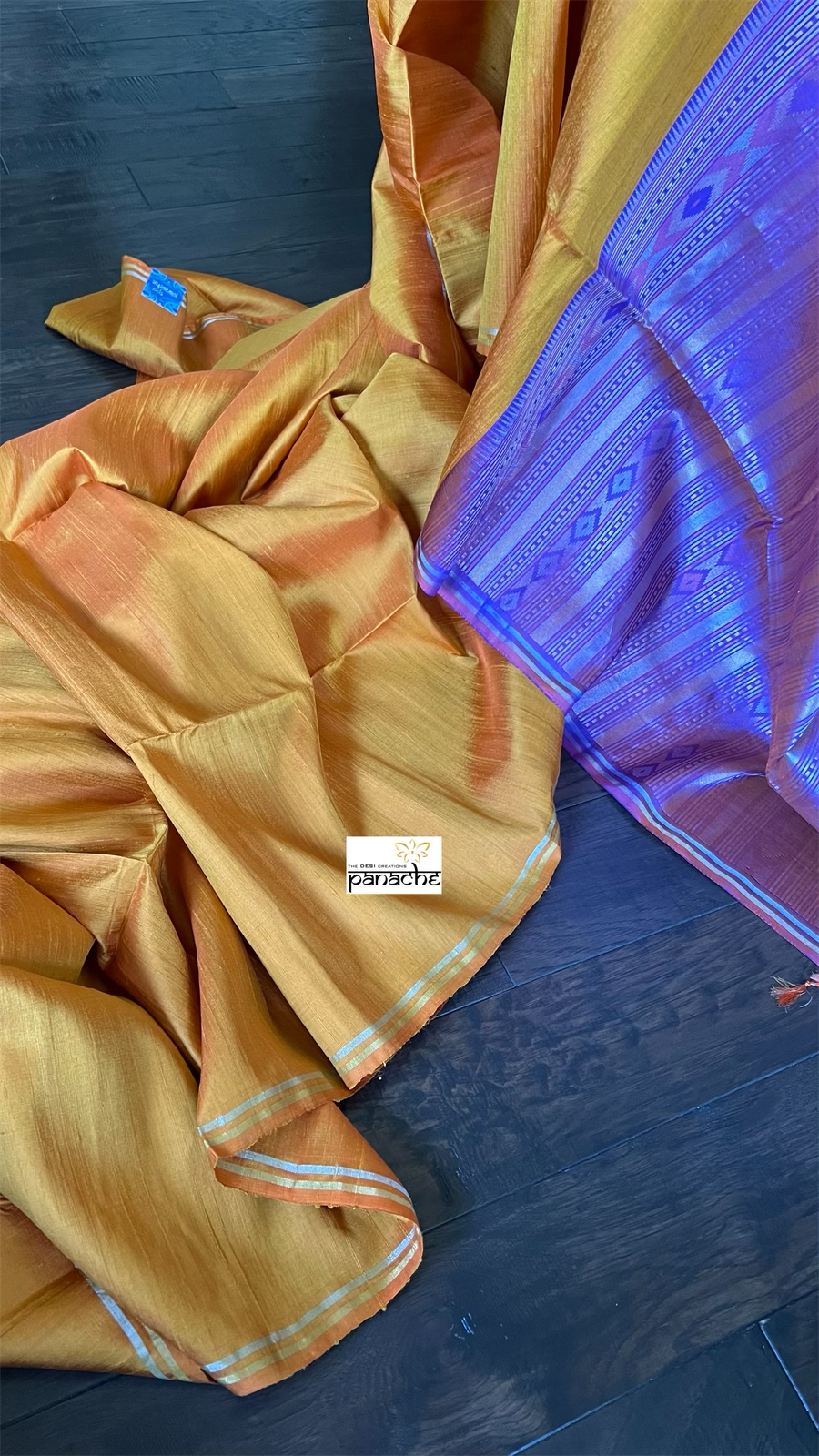 Pure Raw Silk Sambalpuri ikat - Yellow Purple