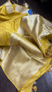 Pure Katan Silk Kadhua Banarasi - Lemon Ochre Yellow