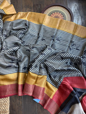 Pure Tussar Silk - Black Red Yellow