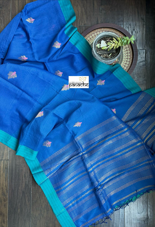 Pure Khadi Cotton Handloom - Royal Blue Firozi Woven