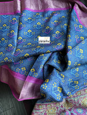 Pure Tussar Silk Digital Printed -  Blue Magenta Patola