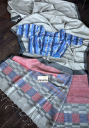 Designer Cotton Blouse - Light Dark Blue Ikat