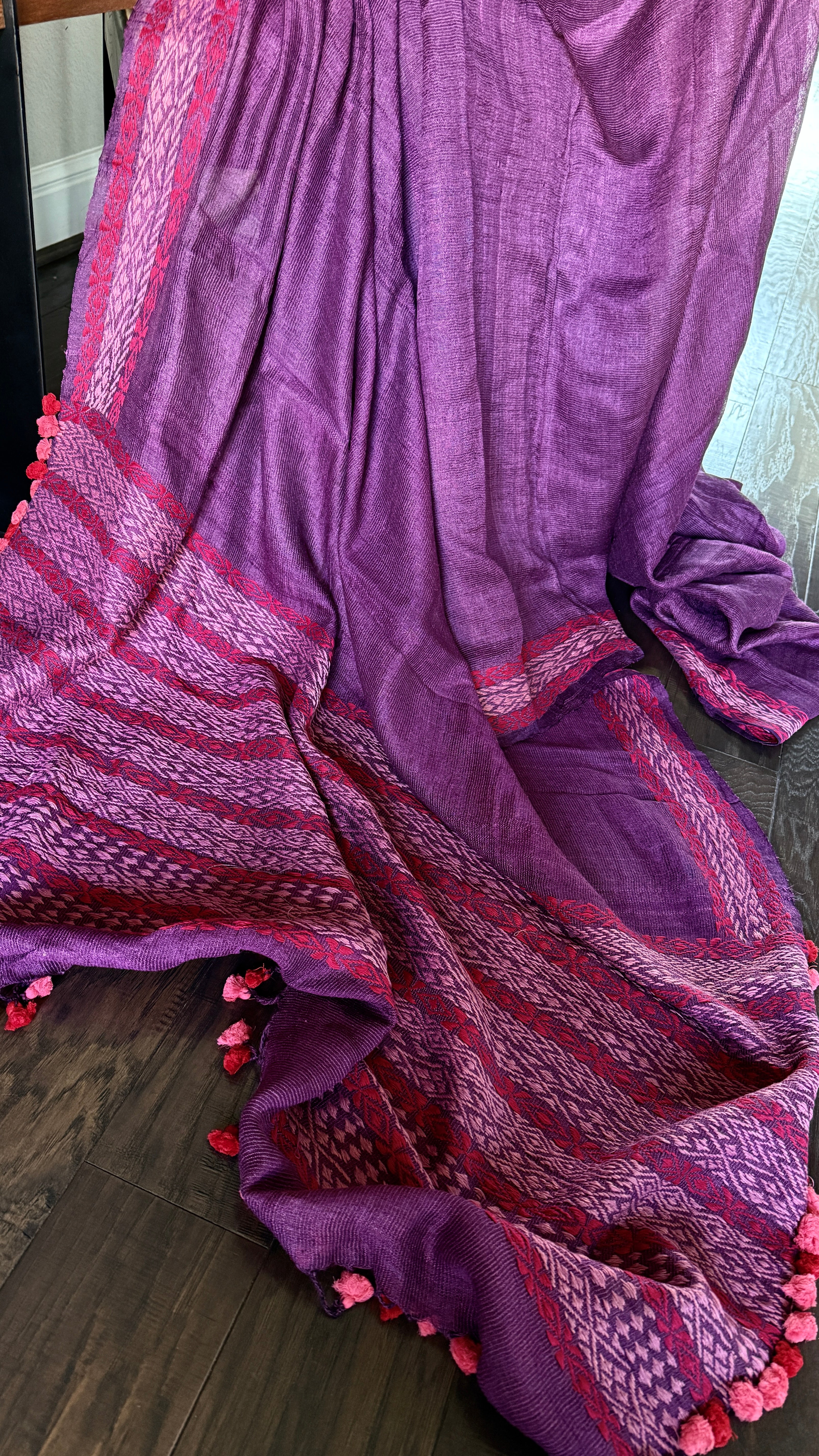 Pure Matka Silk embroidered -Purple Woven