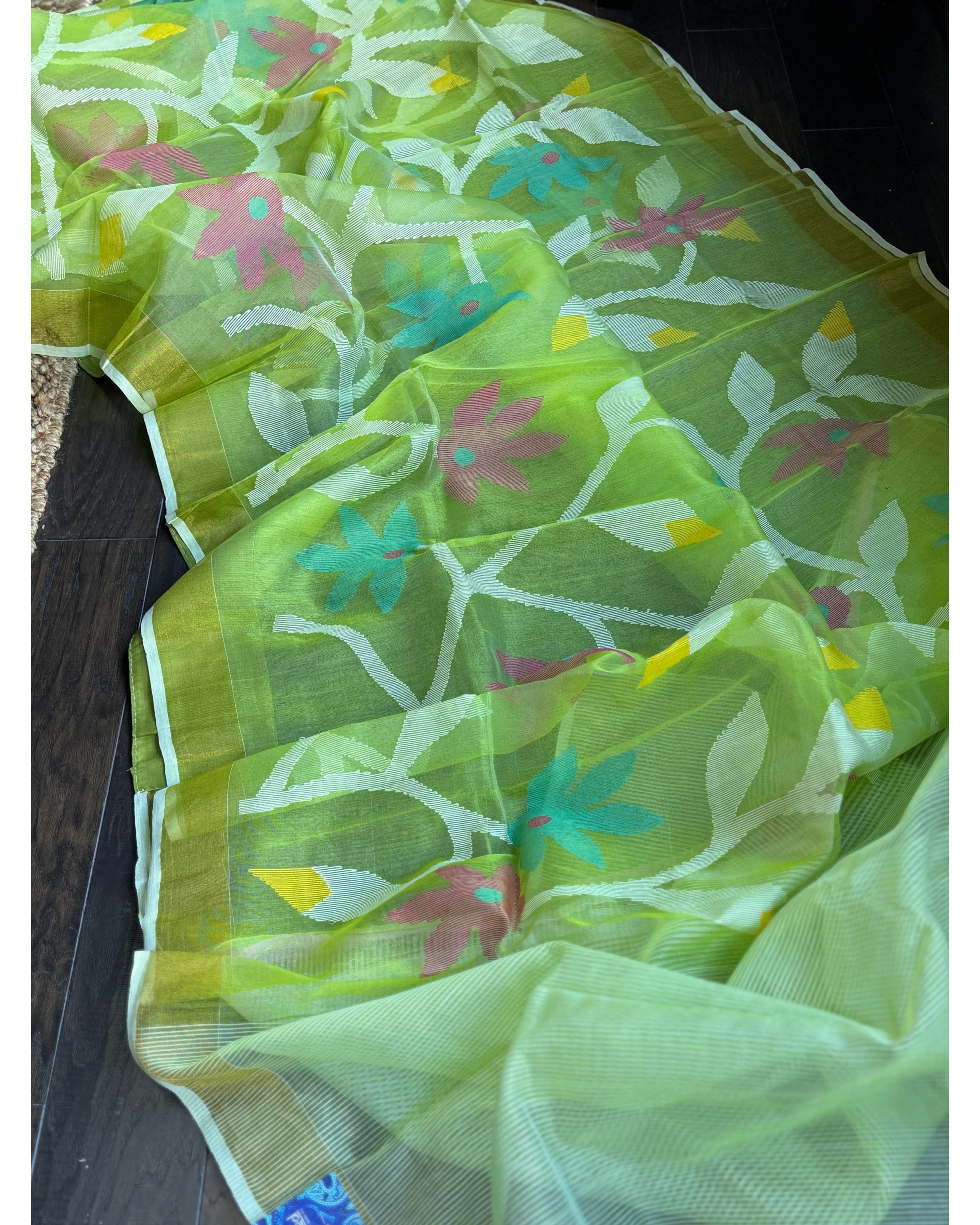 Designer Jamdaani- Light Green floral