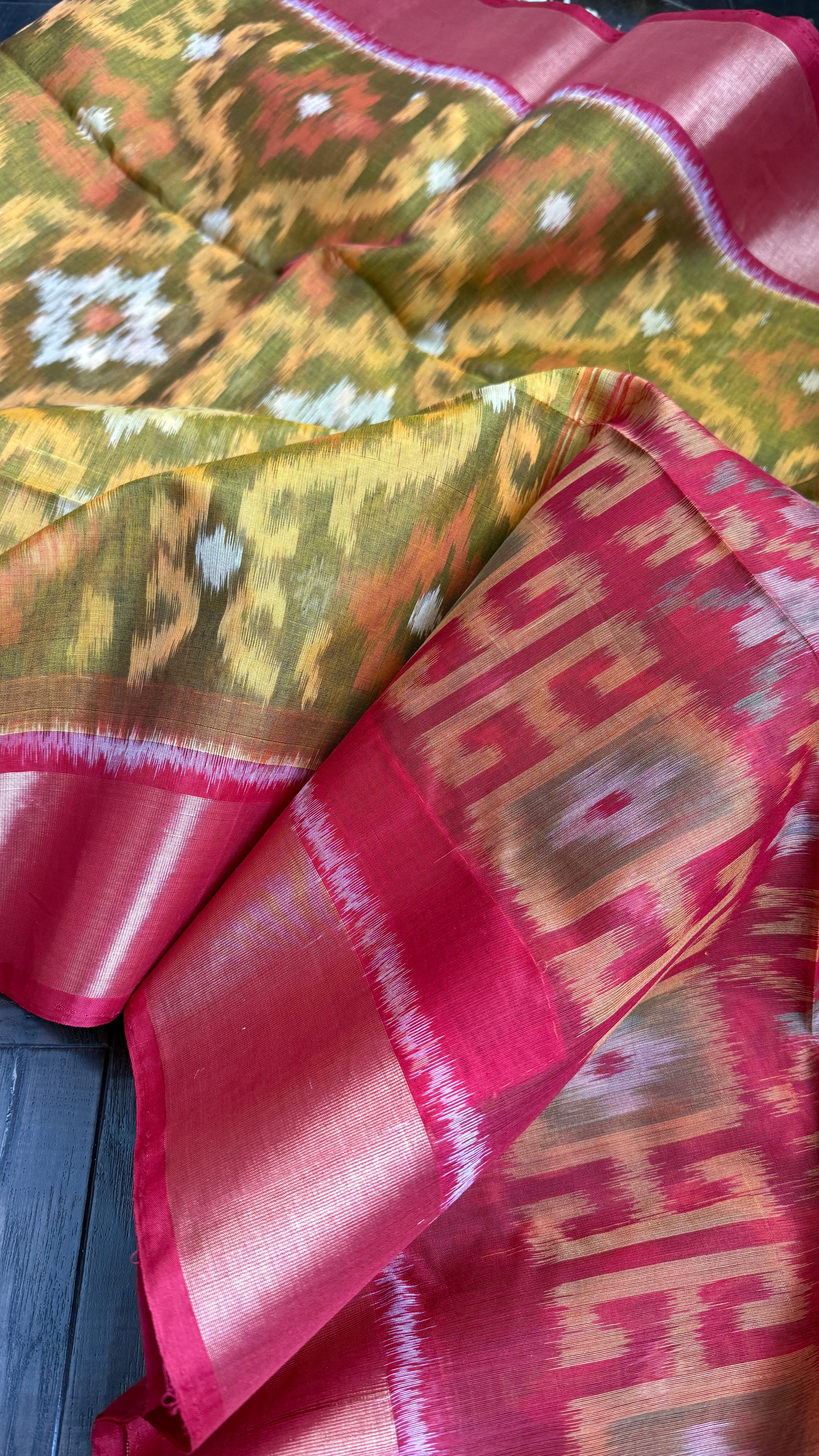 Pure Cotton Silk Ikat - Yellow Red