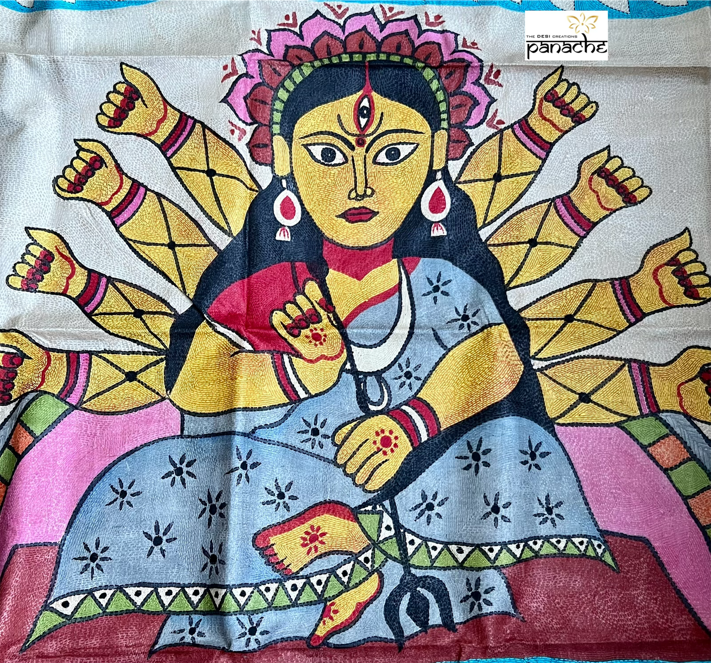Pure Tussar Silk Sujni Kantha Stitch - Moss Brown Ma Durga