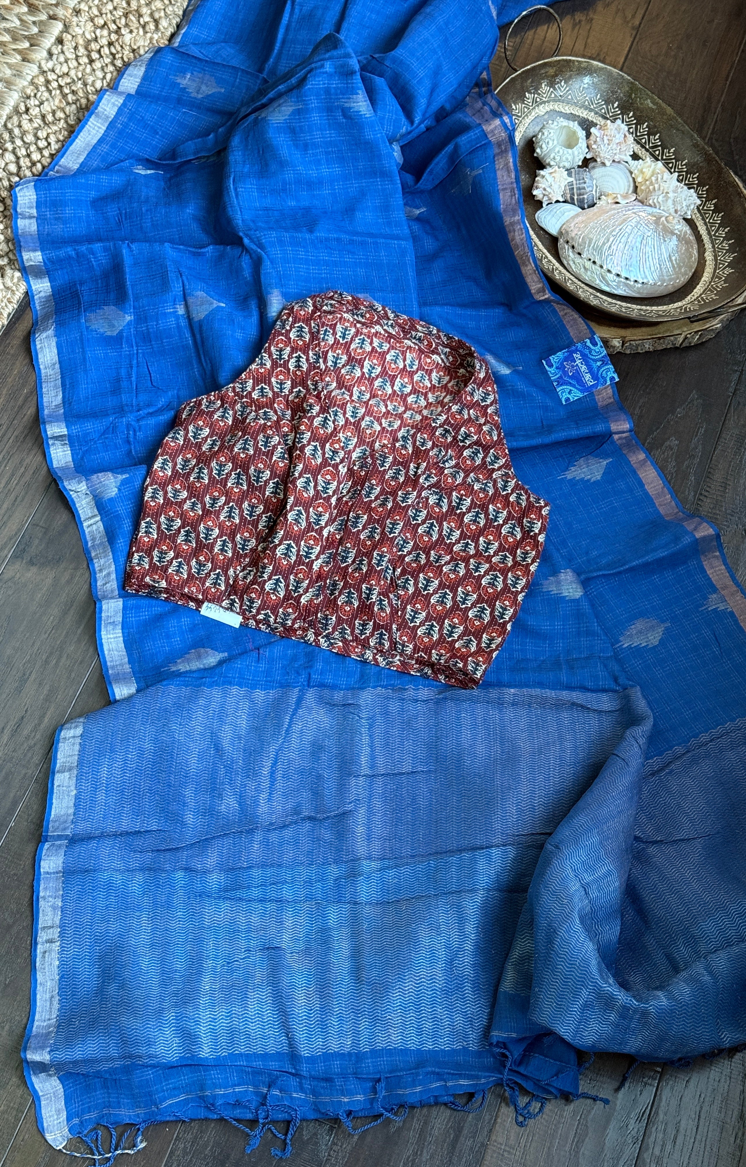 Pure Khadi Cotton - Blue Zari Checkered