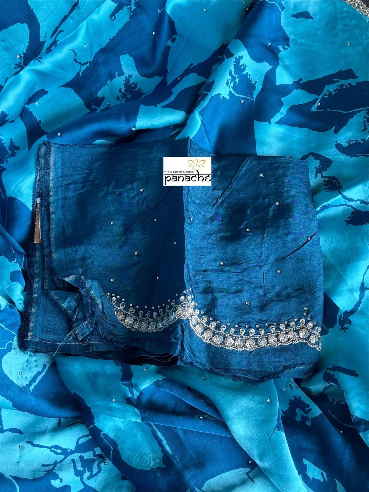 Designer Crepe Satin - Blue Firozi