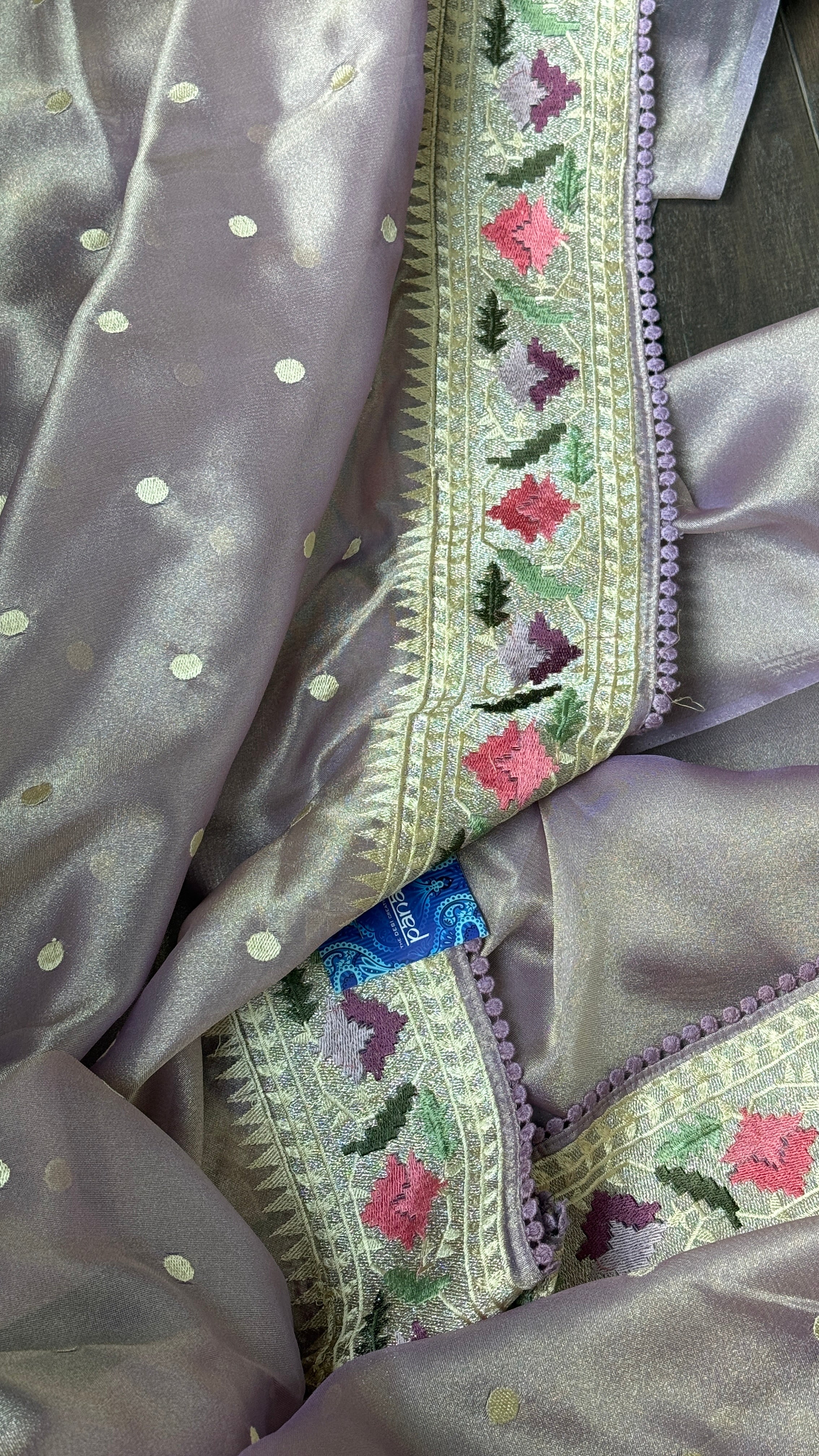 Designer Tissue Silk Paithani - Mettalic Lavender Embroidered