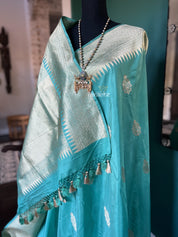 Pure Katan Silk Banarasi - Aqua Sea Green Antique Zari