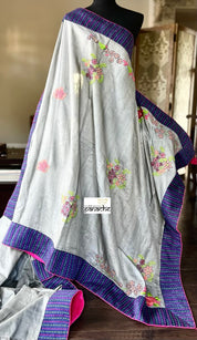 Designer Tussar Silk Embroidered - Grey Purple Green Masaba Inspired