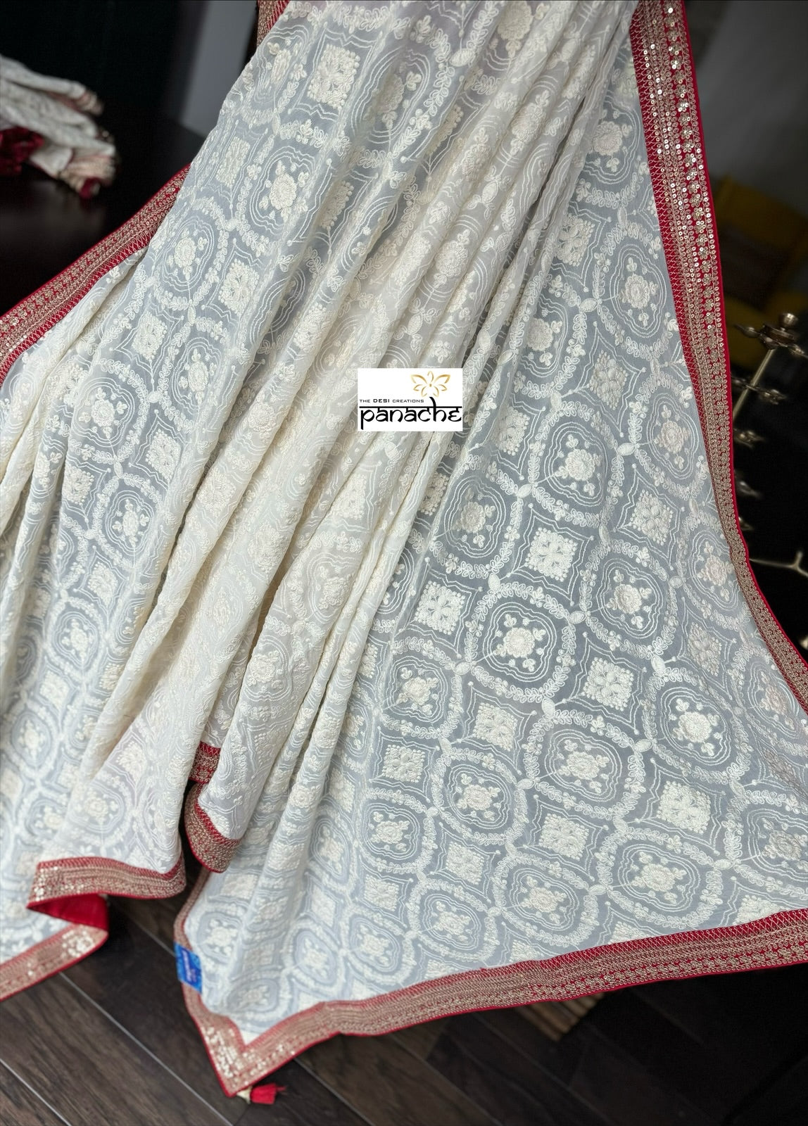Designer Pure Georgette Chikankari - Ivory Gota Patti