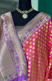 Katan Silk Banarasi - Shot Pink Paithani Woven