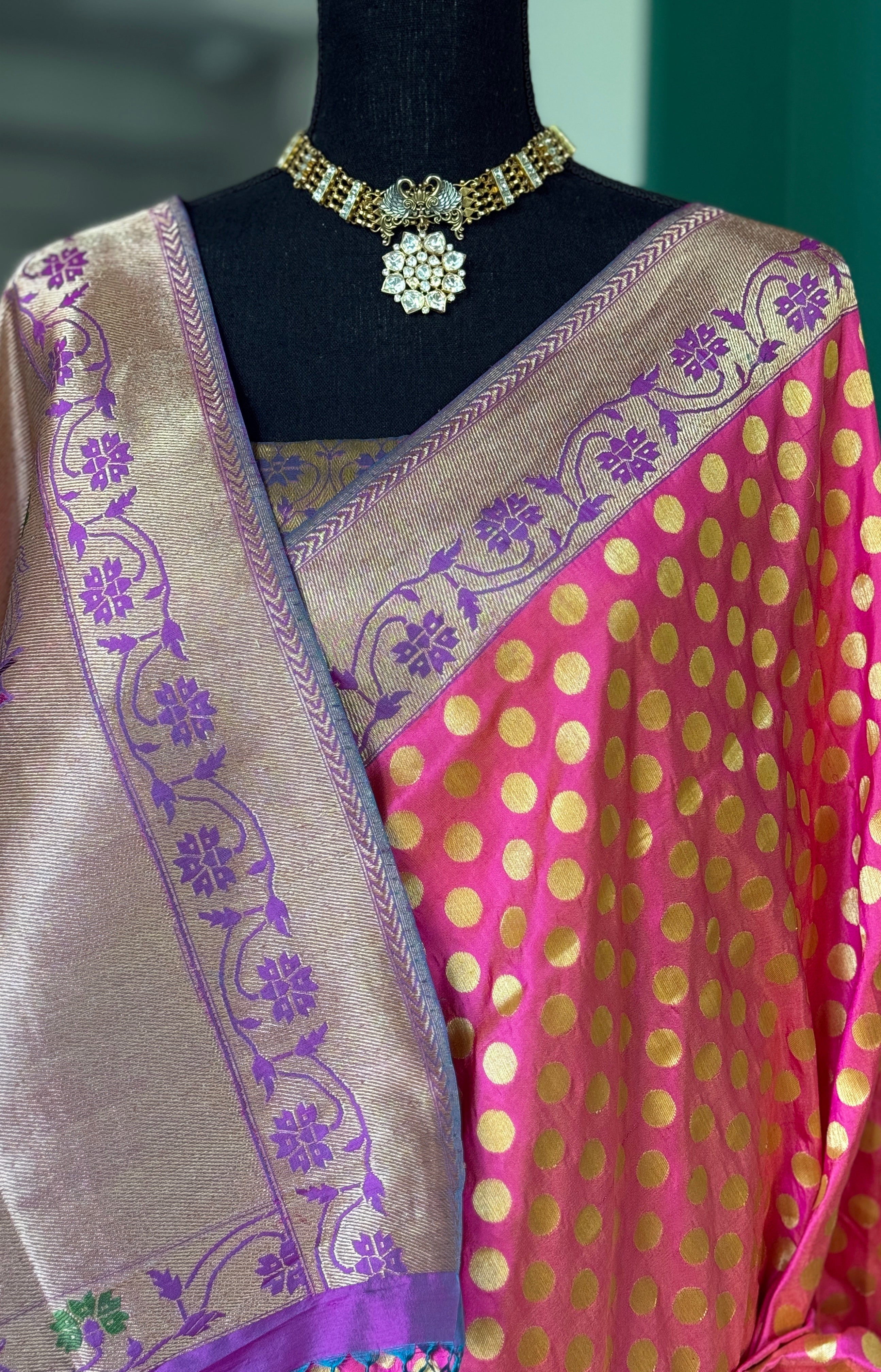 Katan Silk Banarasi - Shot Pink Paithani Woven