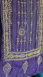 Pure Khadi Silk Stole - Purple Kantha Stitch