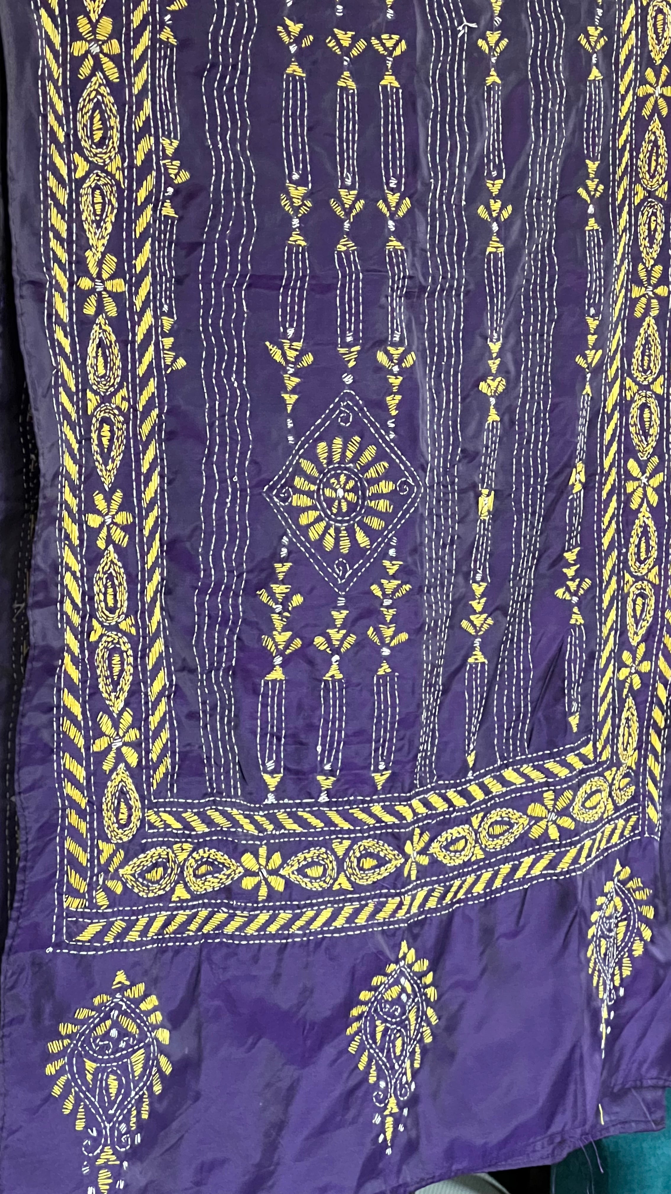 Pure Khadi Silk Stole - Purple Kantha Stitch