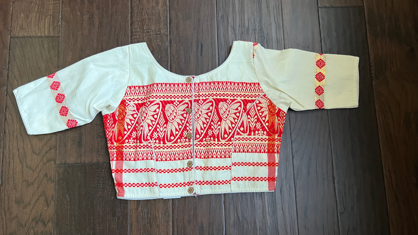 Designer Blouse - Beige Red Woven