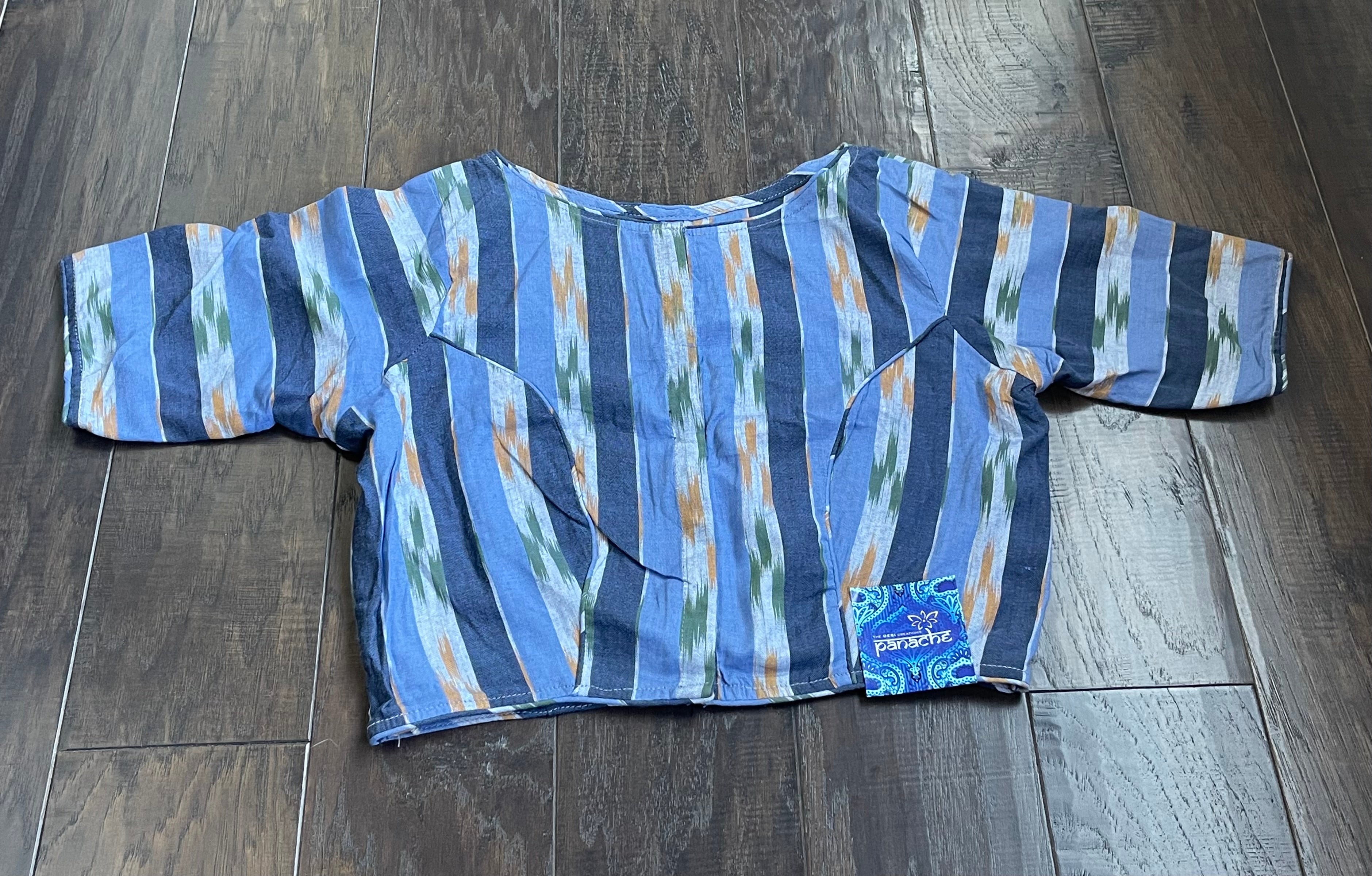 Designer Cotton Blouse - Light Dark Blue Ikat