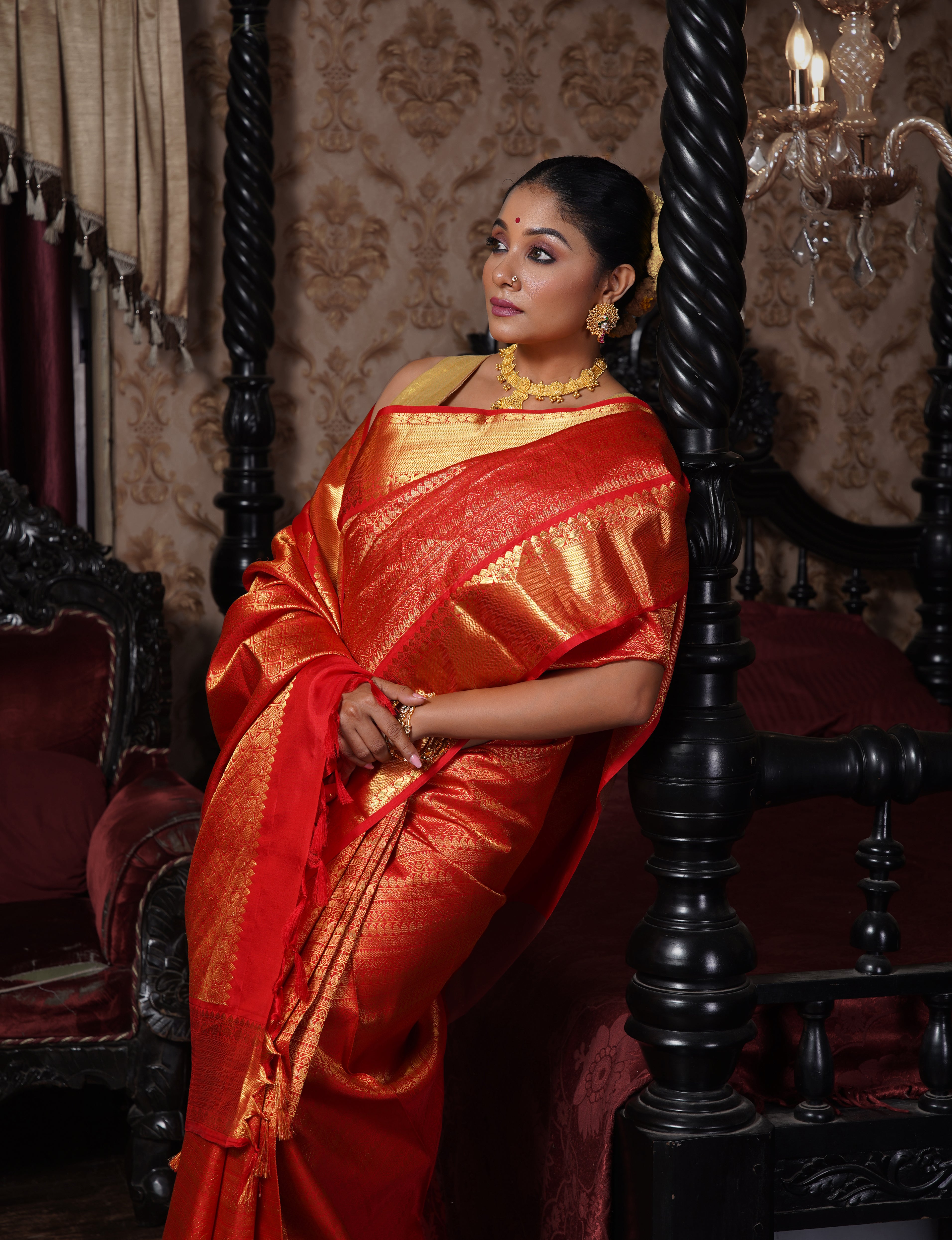 Pure Silk Broade Kanjivaram - Red Pure Zari Woven