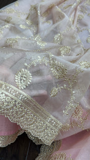 Designer Organza Sequin - Pale Peach Pink