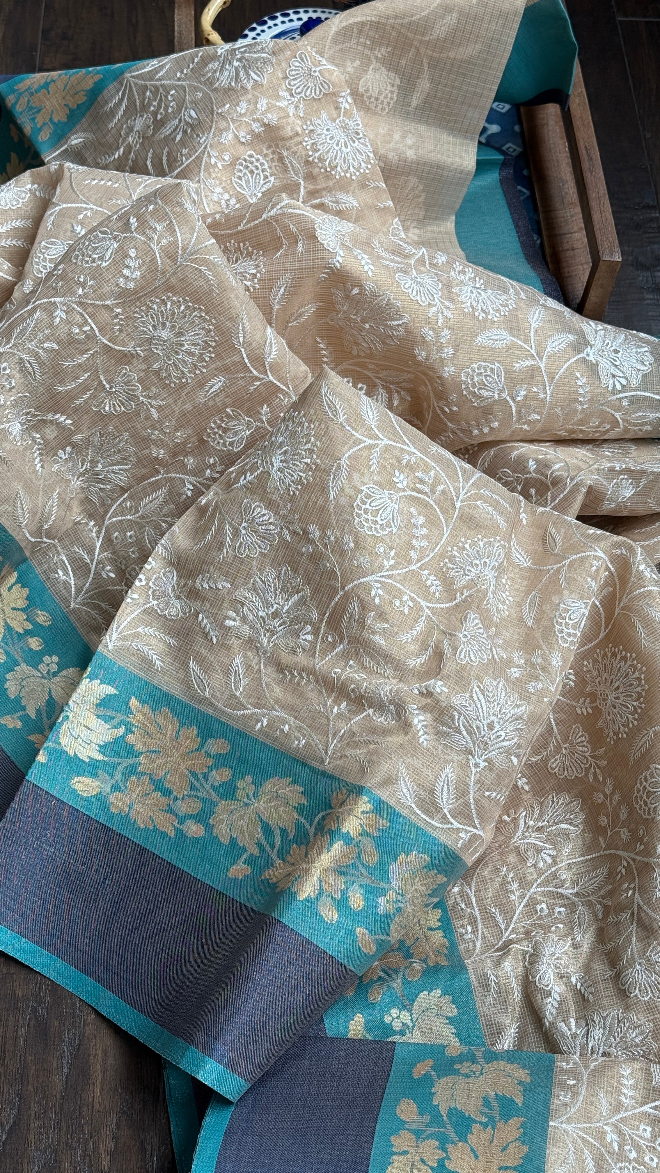 Tissue Kota Silk Embroidered - Golden Beige FIrozi