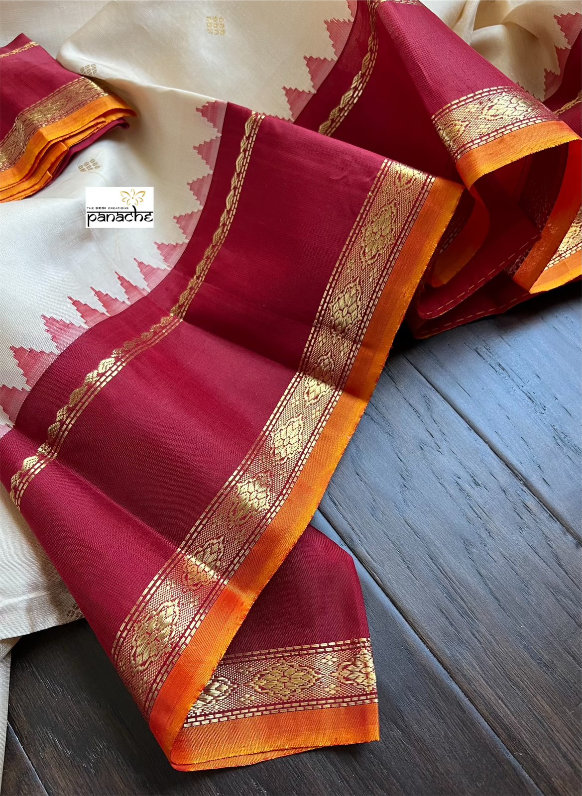 Pure Silk Gadwal - Beige Red