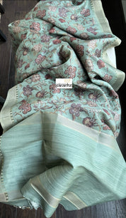 Designer Tussar Floral - Mint Green