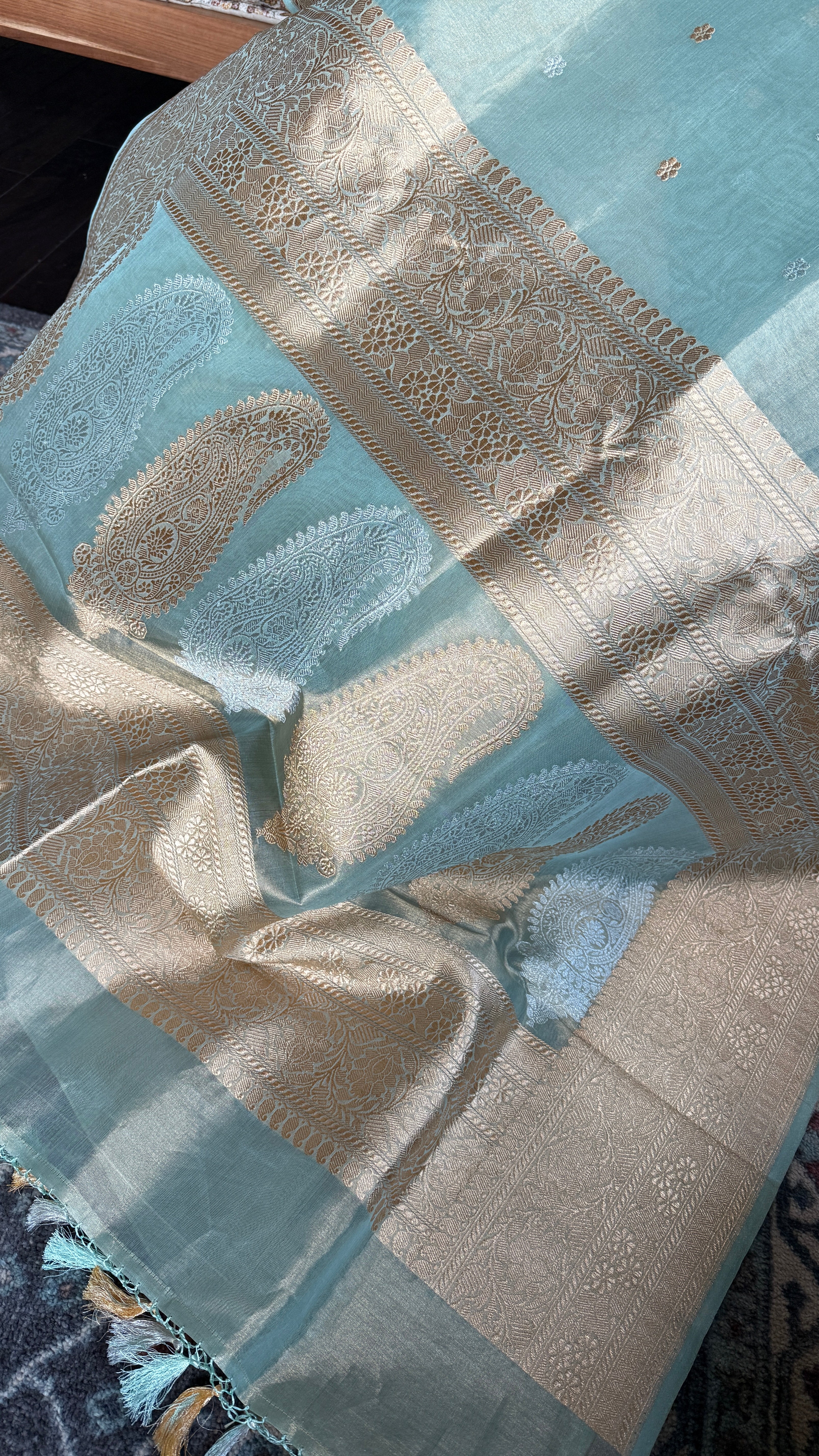 Pure Tissue Kora Silk Banarasi - Light Aqua Blue