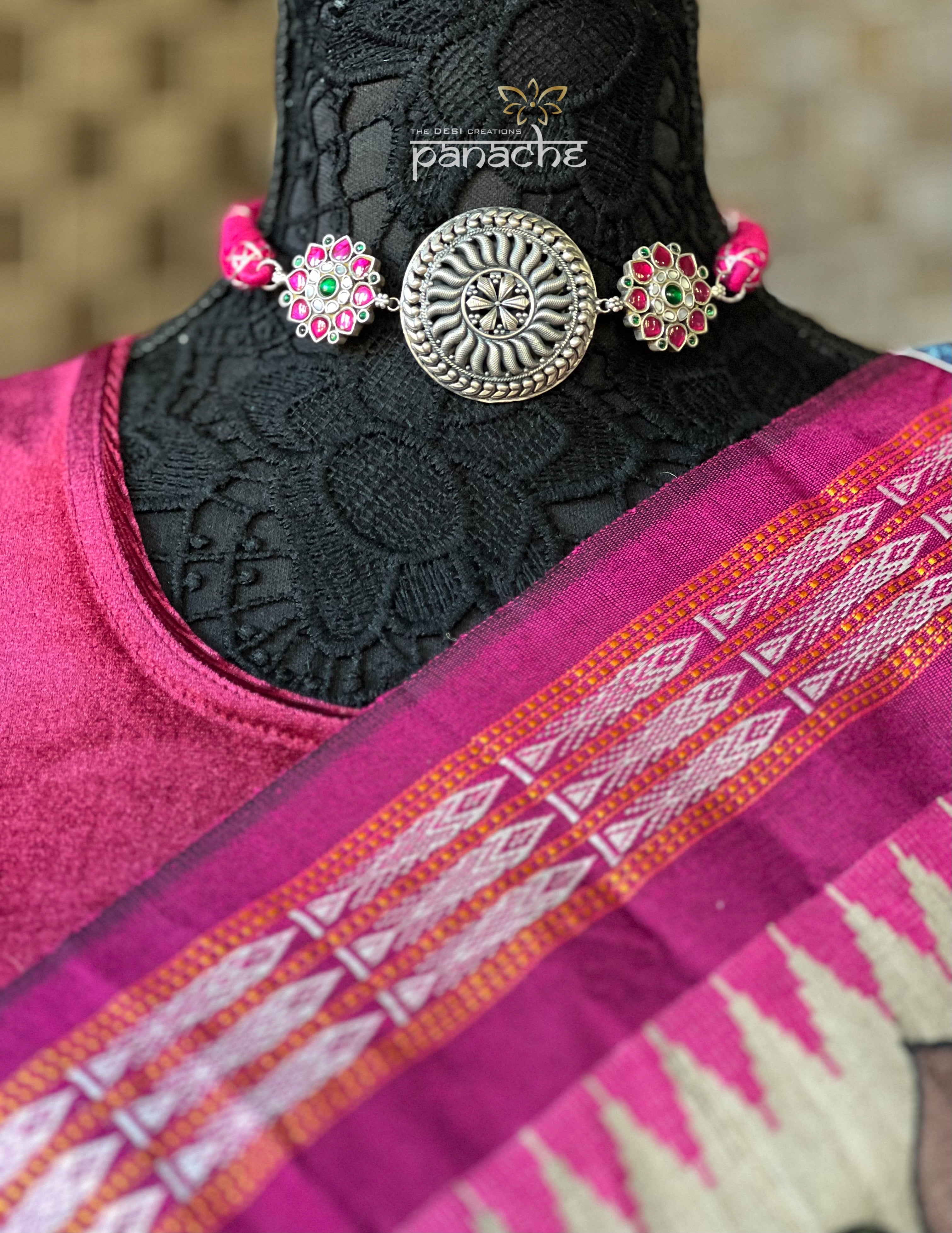 Fusion Choker 925 Silver - Pink Kundan