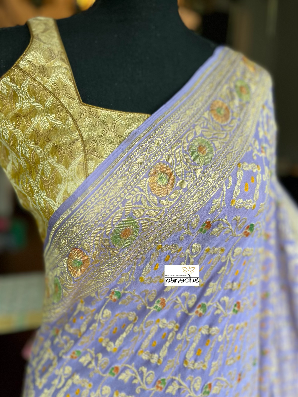 Khaddi Georgette Banarasi - Lavender Hand brush Meenakari