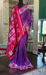 Pure Silk Ikat - Purple Red Pink Pochampally